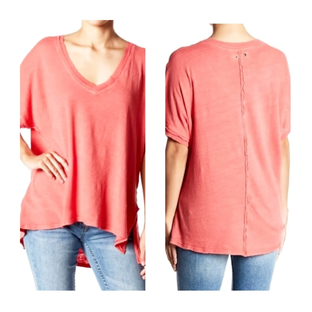 We the Free by FP  " Take Me" boyfriend v-neck burnout tee destructed melon Med. - Picture 3 of 15